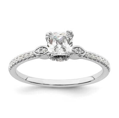 Holds 1/2 Carat 4.9mm Cushion Center 1/6 Carat Diamond Semi-Mount Engagement Ring 14k White Gold RM…