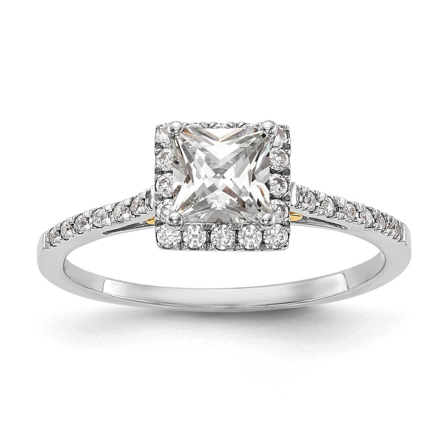 Halo Holds 1 Carat 5.7mm Princess Center 1/3 Carat Diamond Semi-Mount Engagement Ring 14k Two-Tone …