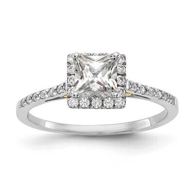 Halo Holds 1 Carat 5.7mm Princess Center 1/3 Carat Diamond Semi-Mount Engagement Ring 14k Two-Tone …