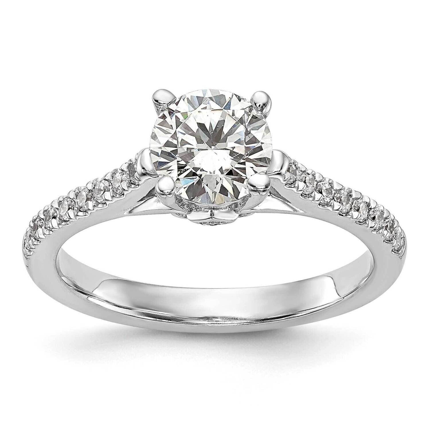 Holds 1 Carat 6.5mm Round Center 1/4 Carat Diamond Semi-Mount Engagement Ring 14k White Gold RM2591…
