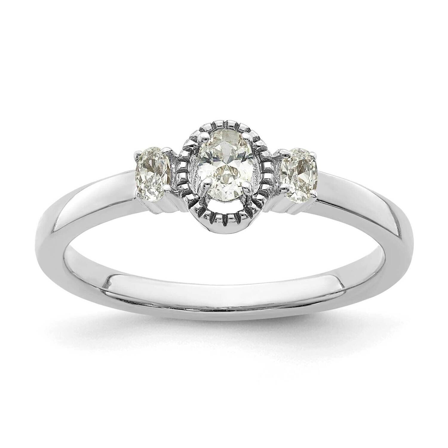 Beaded Edge Petite 3-Stone 1/4 Carat Oval Diamond Complete Promise/Engagement Ring 14k White Gold R…