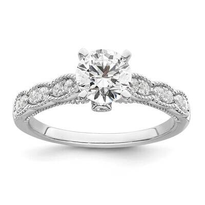 Holds 1 Carat 6.5mm Round Center 1/4 Carat Diamond Semi-Mount Engagement Ring 14k White Gold RM8778…