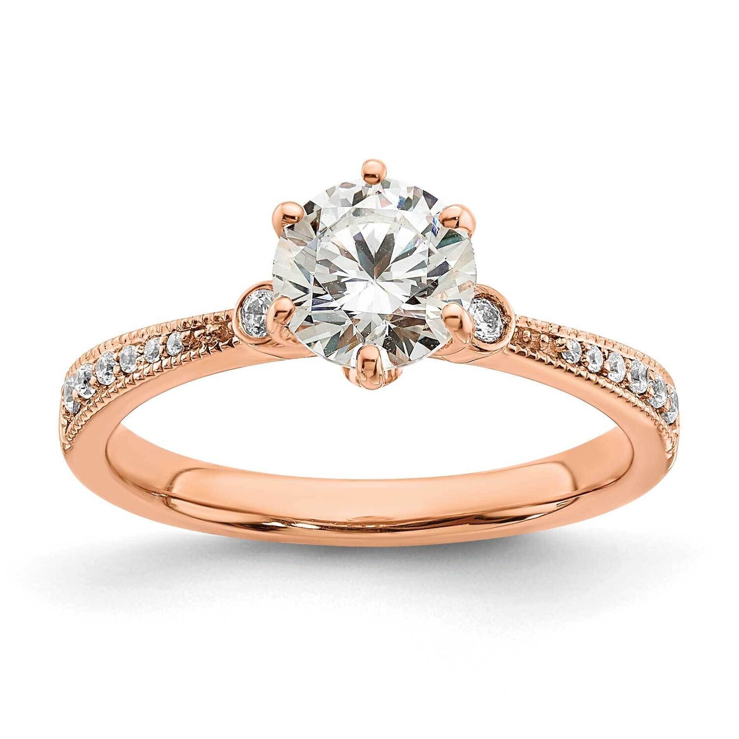 Holds 1 Carat 6.5mm Round Center 1/15 Carat Diamond Semi-Mount Engagement Ring 14k Rose Gold RM7830…