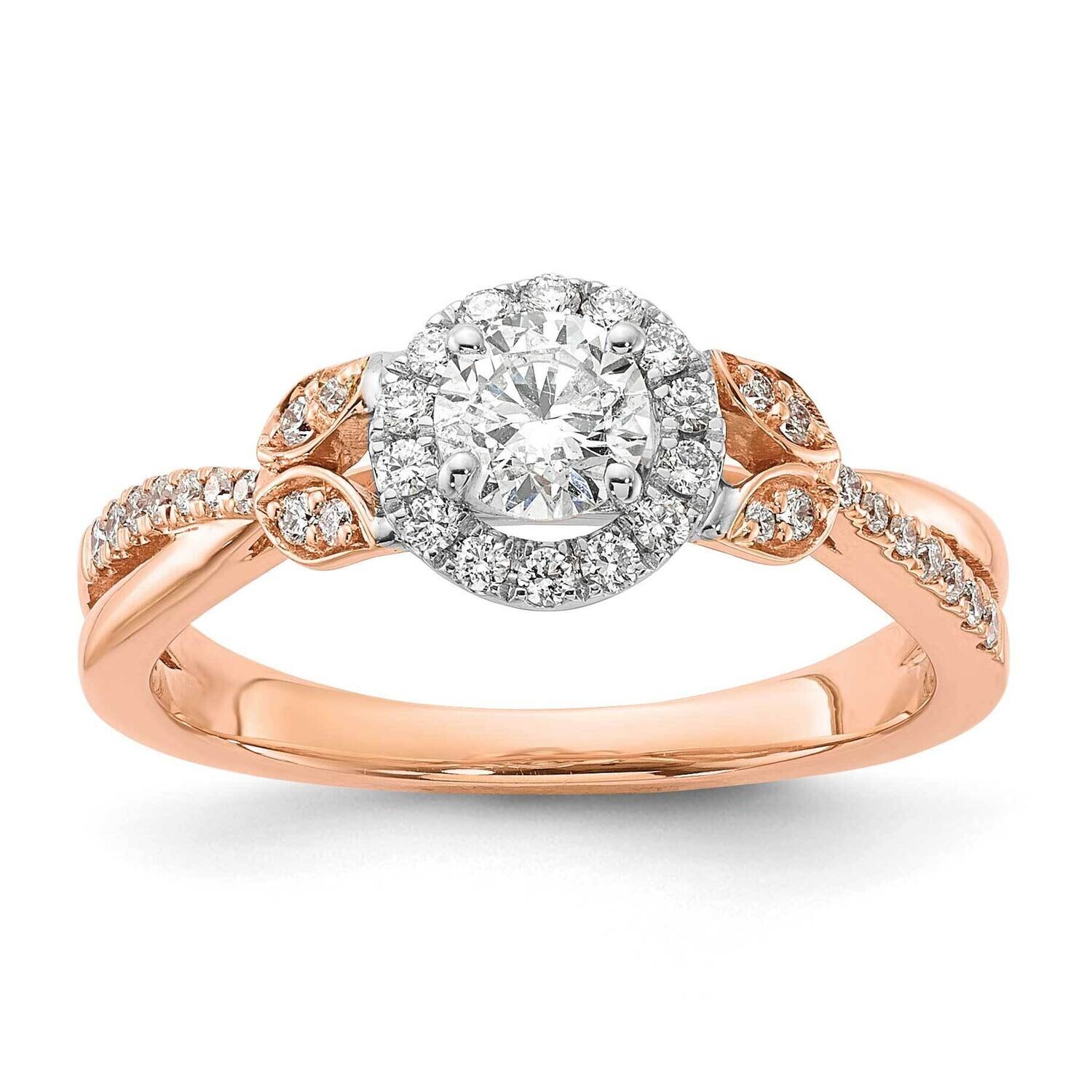 Rose Gold Round Halo Plus 5/8 Carat Diamond Complete Engagement Ring 14k White Gold RM8876E-040-CRW…