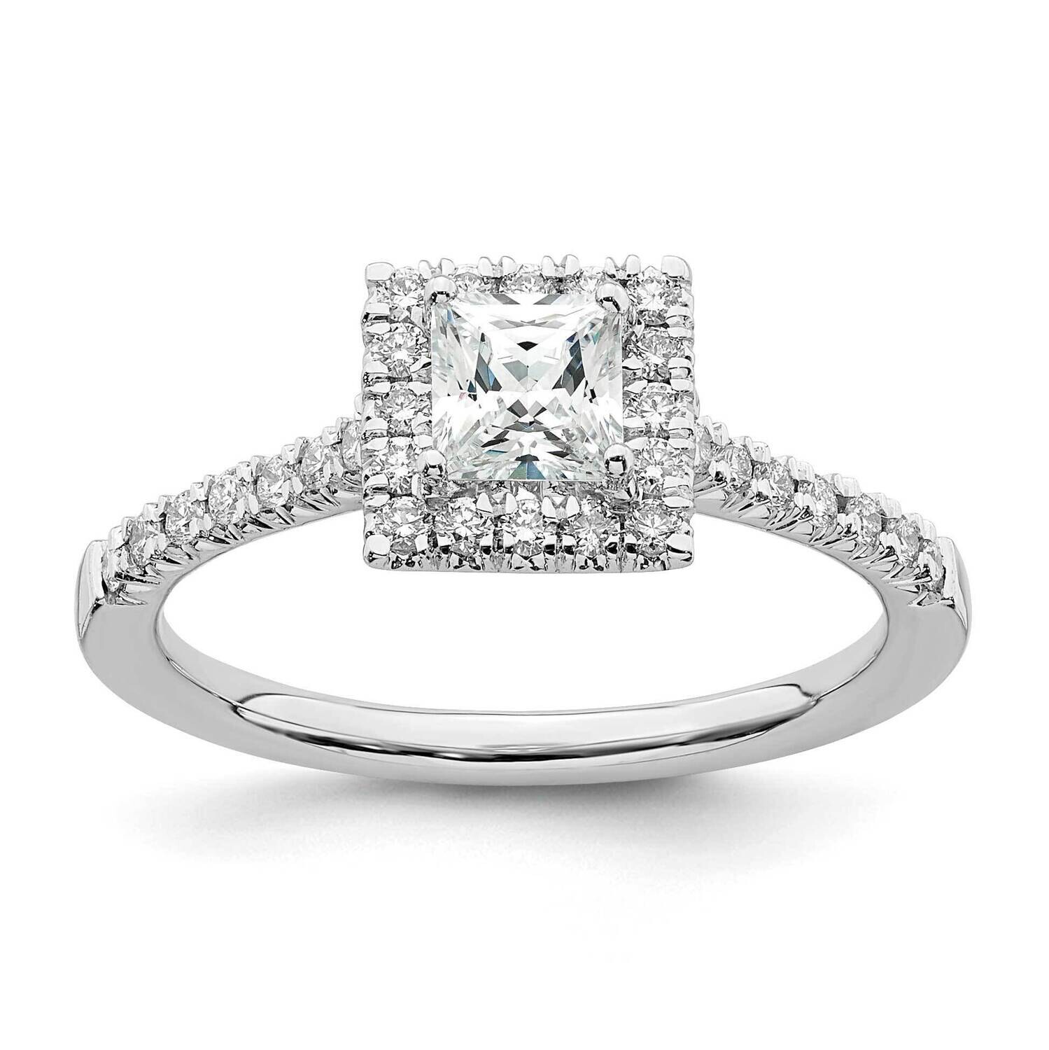Halo Holds 1/2 Carat 4.4mm Princess Center 1/3 Carat Diamond Semi-Mount Engagement Ring 14k White G…