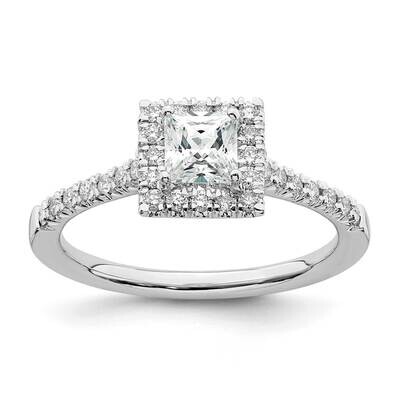Halo Holds 1/2 Carat 4.4mm Princess Center 1/3 Carat Diamond Semi-Mount Engagement Ring 14k White G…