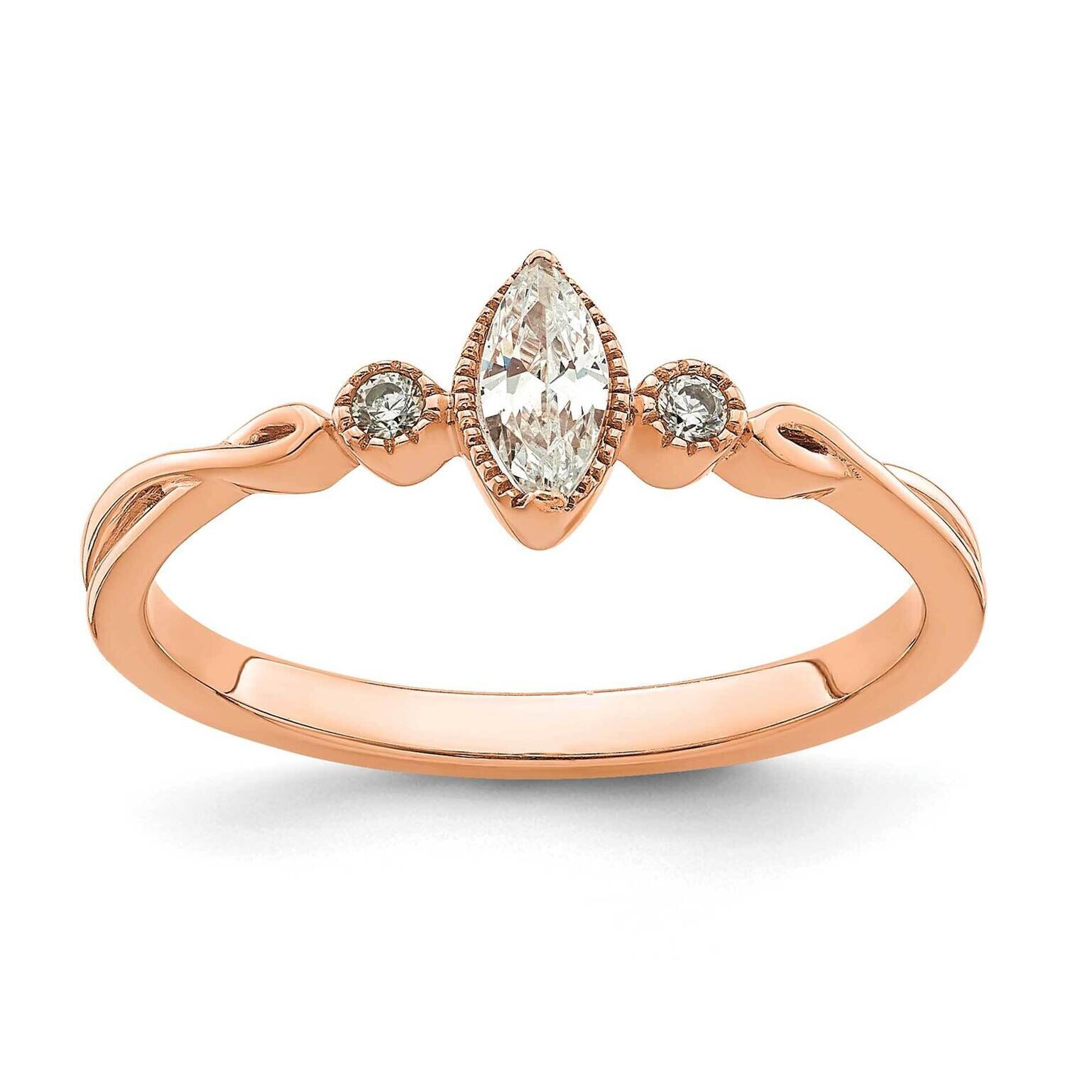 Beaded Edge Petite 3-Stone 1/4 Carat Marquise Diamond Complete Promise/Engagement Ring 14k Rose Gold RM7785E-024-RAA