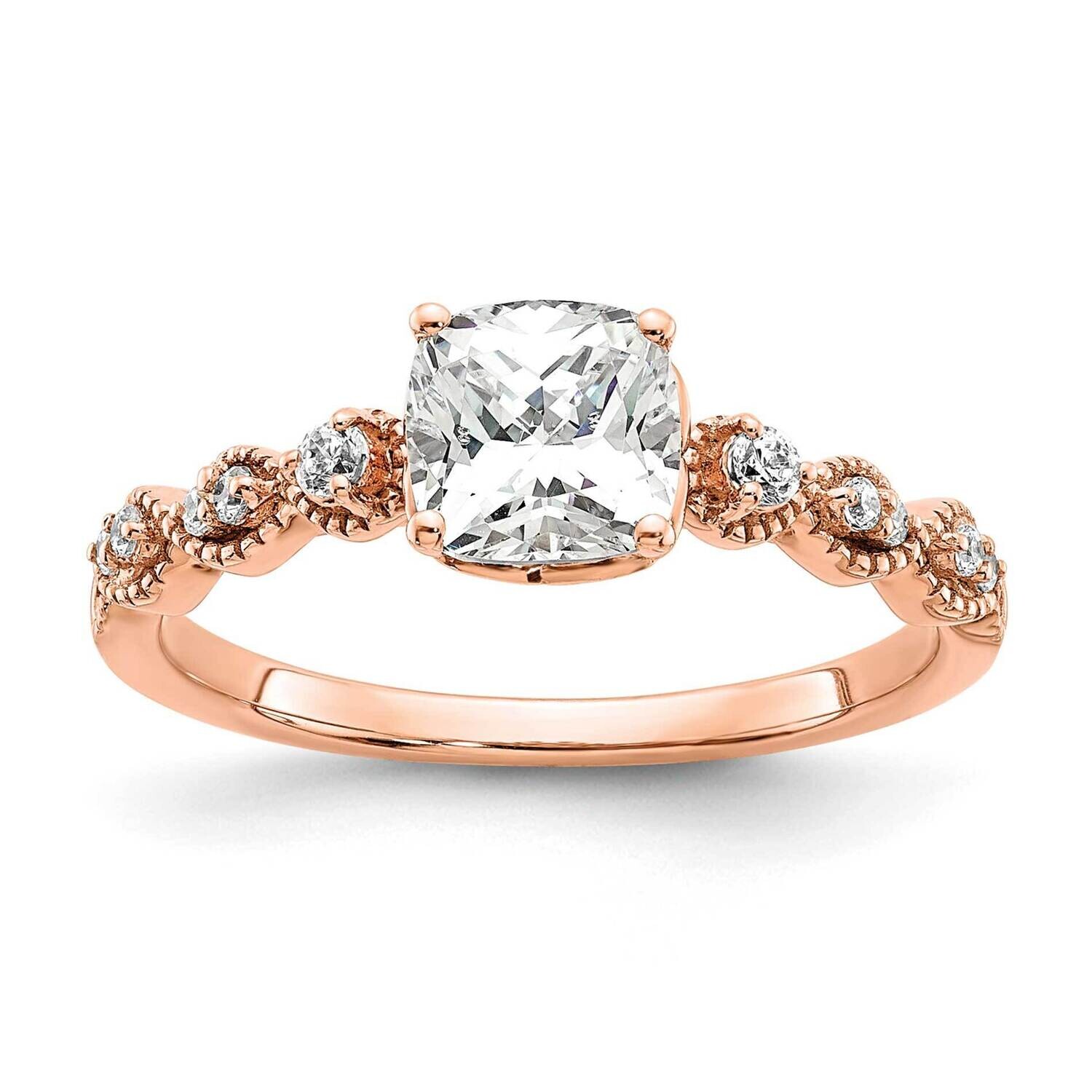 Holds 1 Carat 6.00mm Cushion Center 1/8 Carat Diamond Semi-Mount Engagement Ring 14k Rose Gold RM78…