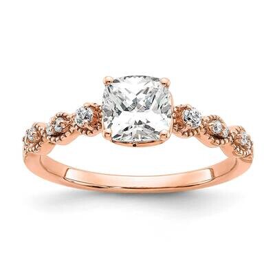 Holds 1 Carat 6.00mm Cushion Center 1/8 Carat Diamond Semi-Mount Engagement Ring 14k Rose Gold RM78…