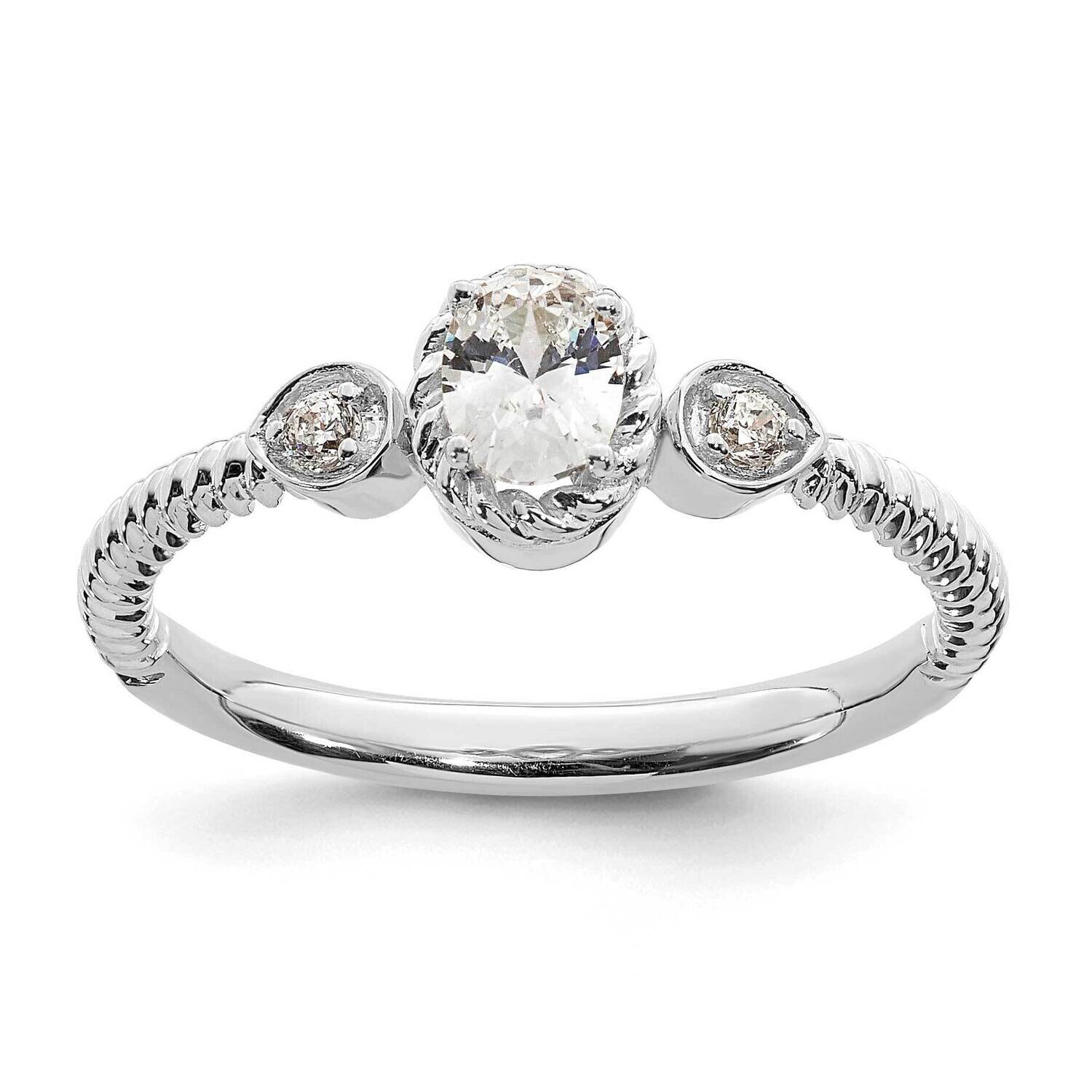 Roped BPetite 3-Stone 1/4 Carat Oval Diamond Complete Promise/Engagement Ring 14k White Gold RM7792…