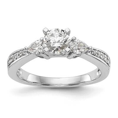3-Stone Plus Peg Set Center 1/10 Carat Pear/Round Diamond Semi-Mount Engagement Ring 14k White Gold…
