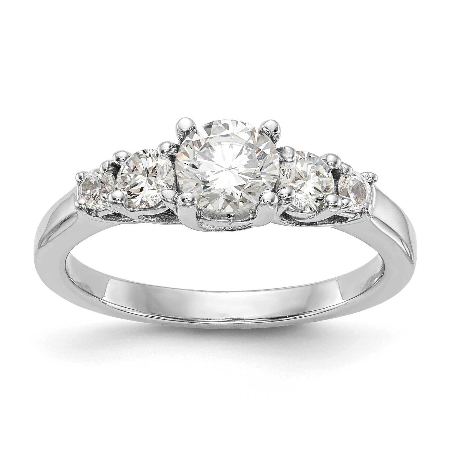 5-Stone Holds 1/2 Carat 5.2mm Round Center Diamond Semi-Mount Engagement Ring 14k White Gold RM3038E-P/034-WAA