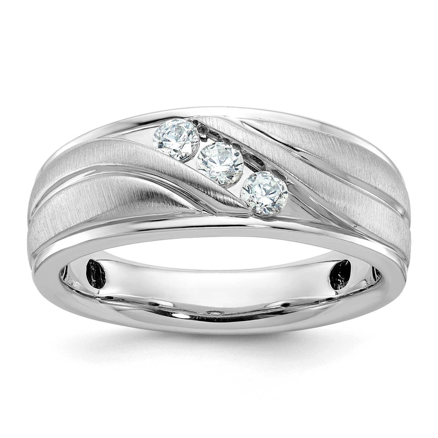 Ibgoodman Men&#39;s Polished Satin &amp; Grooved Ring Mtg 14k White Gold B64056-4W by IBGoodman, MPN: B6405…