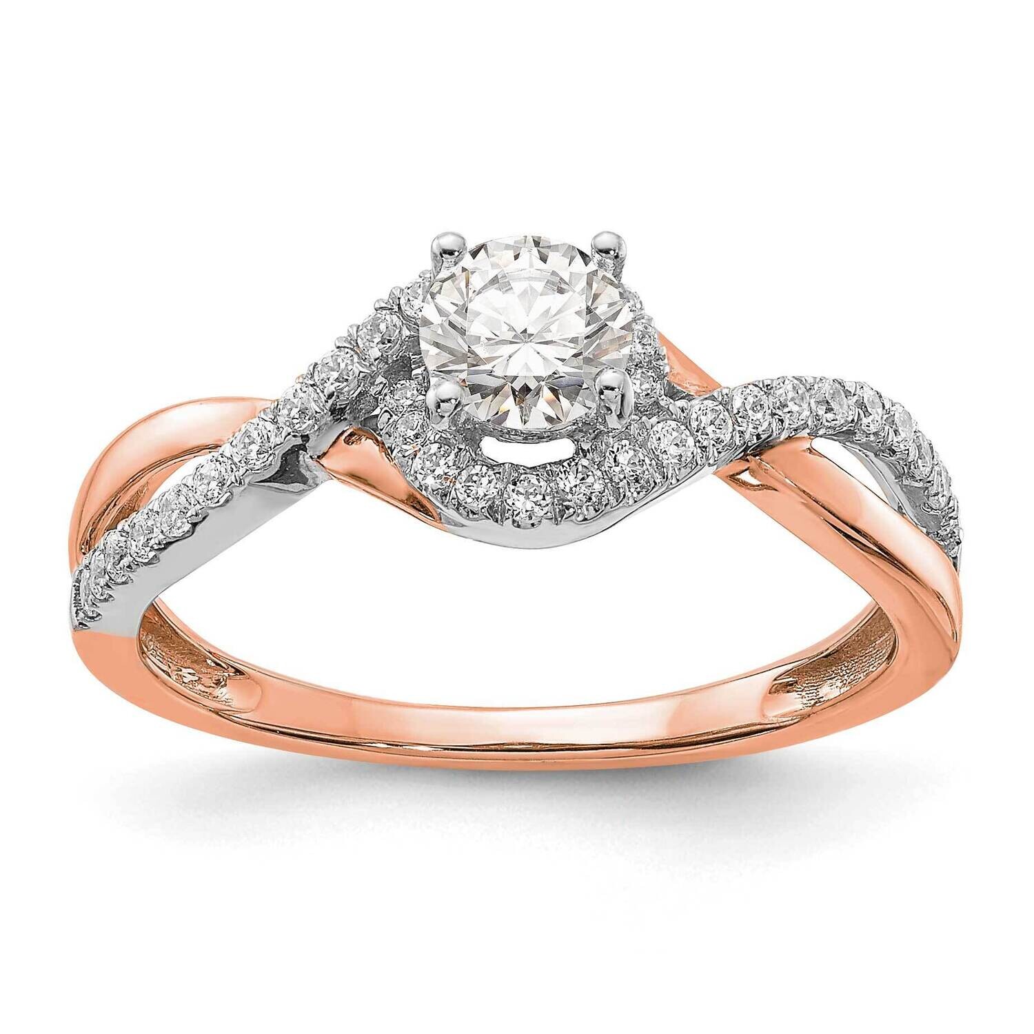 Rose Gold Criss-Cross Holds 3/8 Carat 4.8mm Round Center 1/5 Carat Diamond Semi-Mount Engagement Ri…