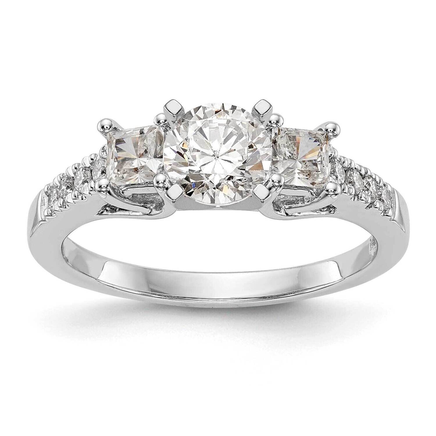 3-Stone Plus Peg Set Center Princess Diamond Semi-Mount Engagement Ring 14k White Gold RM3025E-P/03…