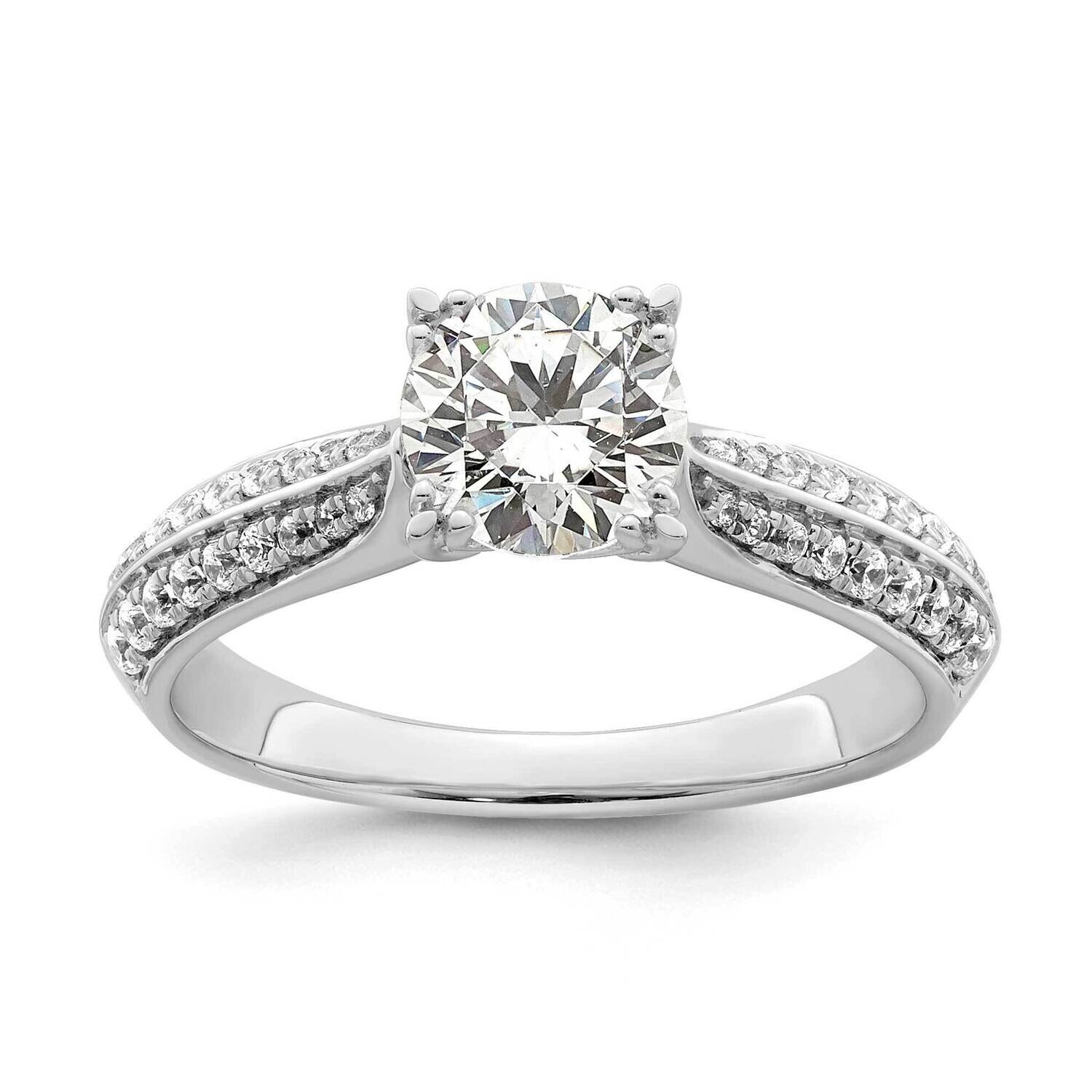 Holds 1 Carat 6.5mm Round Center 1/4 Carat Diamond Semi-Mount Engagement Ring 14k White Gold RM7825…