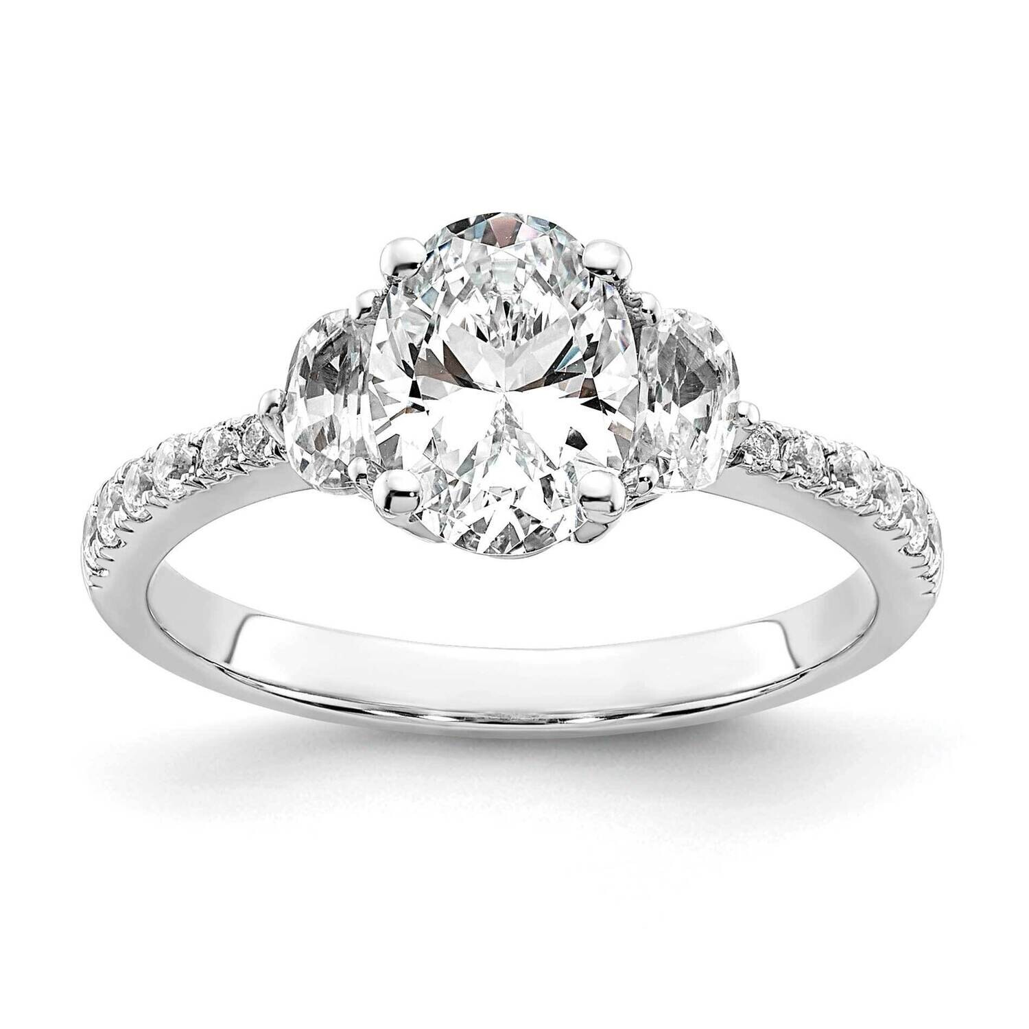 3 Stone Half Moon/Oval Semi-Mount Including 2-Half Moon Side Stones Diamond Ring 14k White Gold RM7…