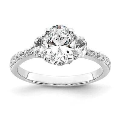 3 Stone Half Moon/Oval Semi-Mount Including 2-Half Moon Side Stones Diamond Ring 14k White Gold RM7…