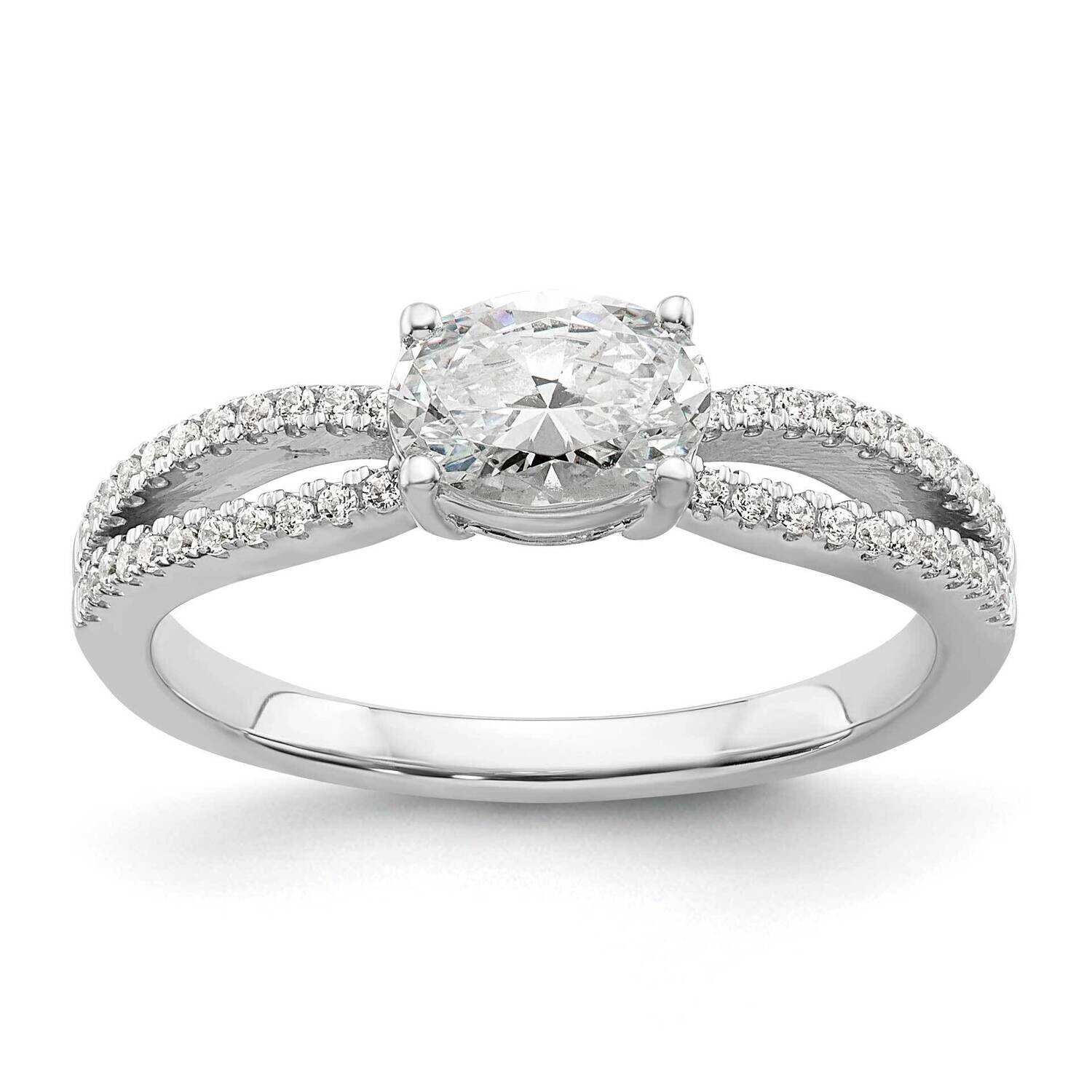 East West Holds 3/4 Carat 7.1X5.4mm Oval Center 1/6 Carat Diamond Semi-Mount Engagement Ring 14k Wh…