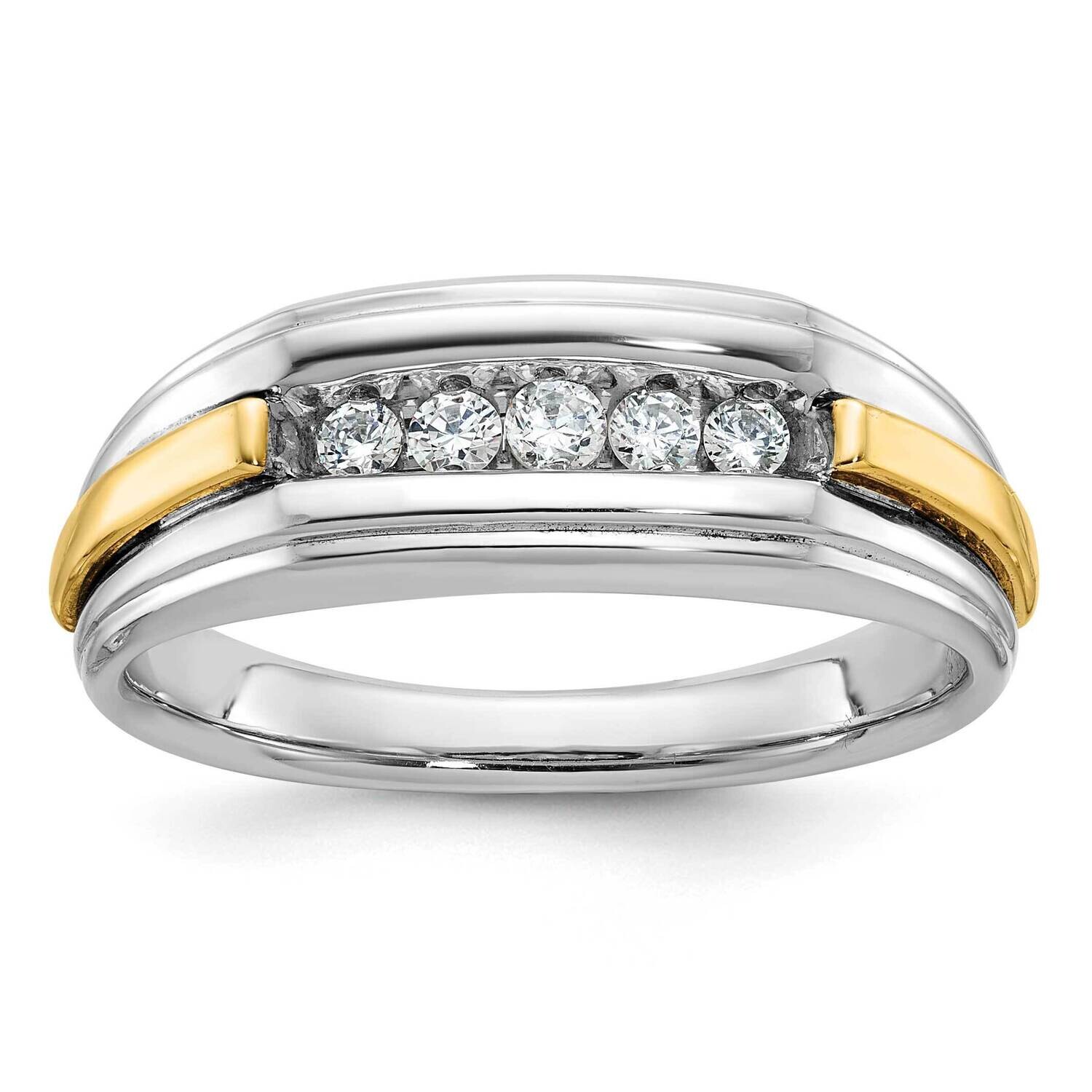 Ibgoodman Men&#39;s Polished Grooved 5-Stone Ring Mounting 14k Two-Tone Gold B58449-4WY by IBGoodman, M…