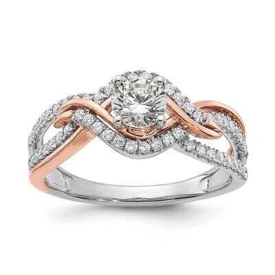 Rose Gold Criss-Cross Holds 1/2 Carat 5.2mm Round Center 1/3 Carat Diamond Semi-Mount Engagement Ri…