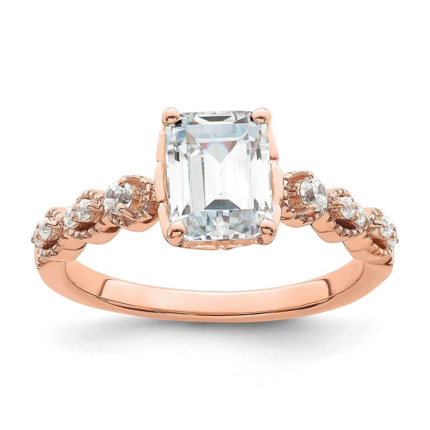 Holds 1.5 Carat 8X6mm Emerald-Cut Center 1/6 Carat Diamond Semi-Mount Engagement Ring 14k Rose Gold…