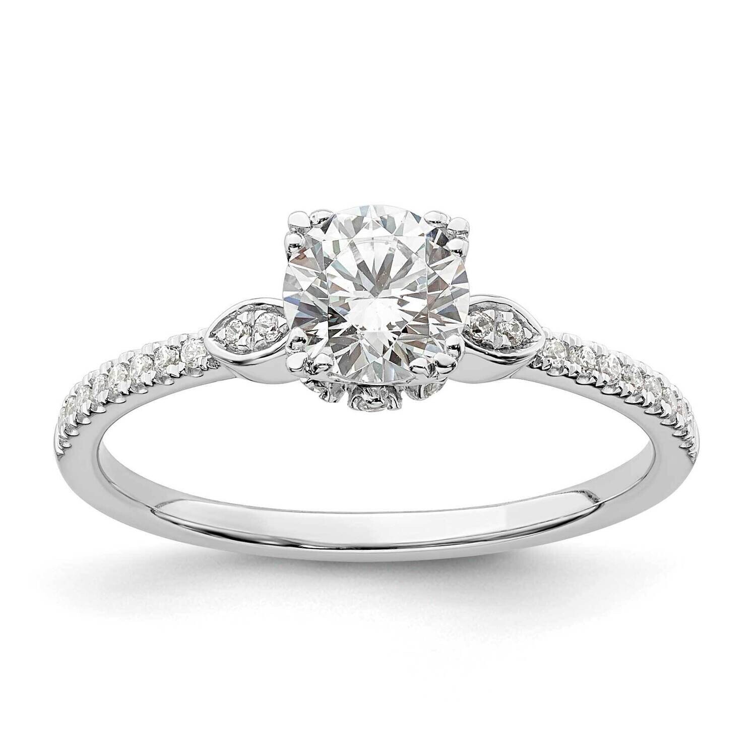 Holds 3/4 Carat 5.8mm Round Center 1/6 Carat Diamond Semi-Mount Engagement Ring 14k White Gold RM7816E-075-WAA