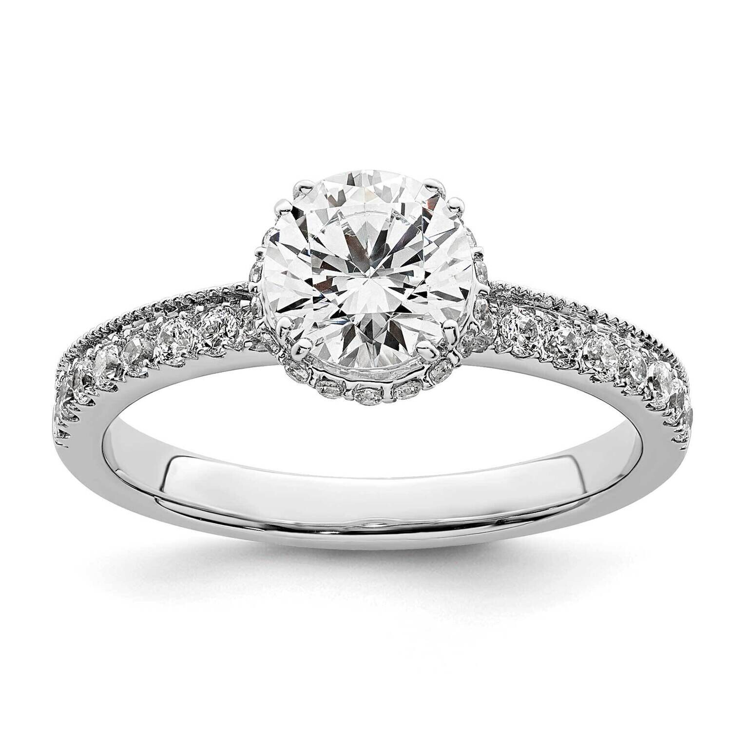 Vintage Halo Holds 1 Carat 6.5mm Round Center 1/3 Carat Diamond Semi-Mount Engagement Ring 14k Whit…