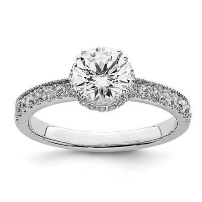 Vintage Halo Holds 1 Carat 6.5mm Round Center 1/3 Carat Diamond Semi-Mount Engagement Ring 14k Whit…