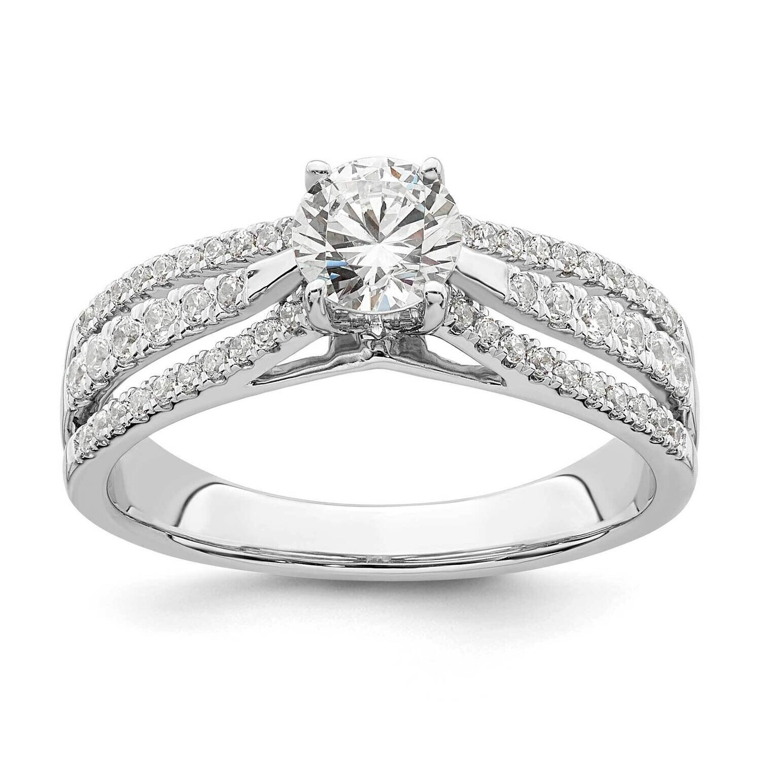3-Row Holds 1/2 Carat 5.2mm Round Center 1/3 Carat Diamond Semi-Mount Engagement Ring 14k White Gol…