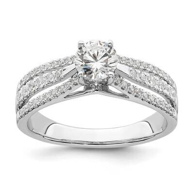 3-Row Holds 1/2 Carat 5.2mm Round Center 1/3 Carat Diamond Semi-Mount Engagement Ring 14k White Gol…