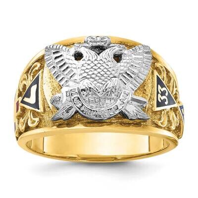 Ibgoodman Men&#39;s Polished Textured Multi-Color Enamel Active 33Rd Degree Masonic Ring 10k Two-Tone G…