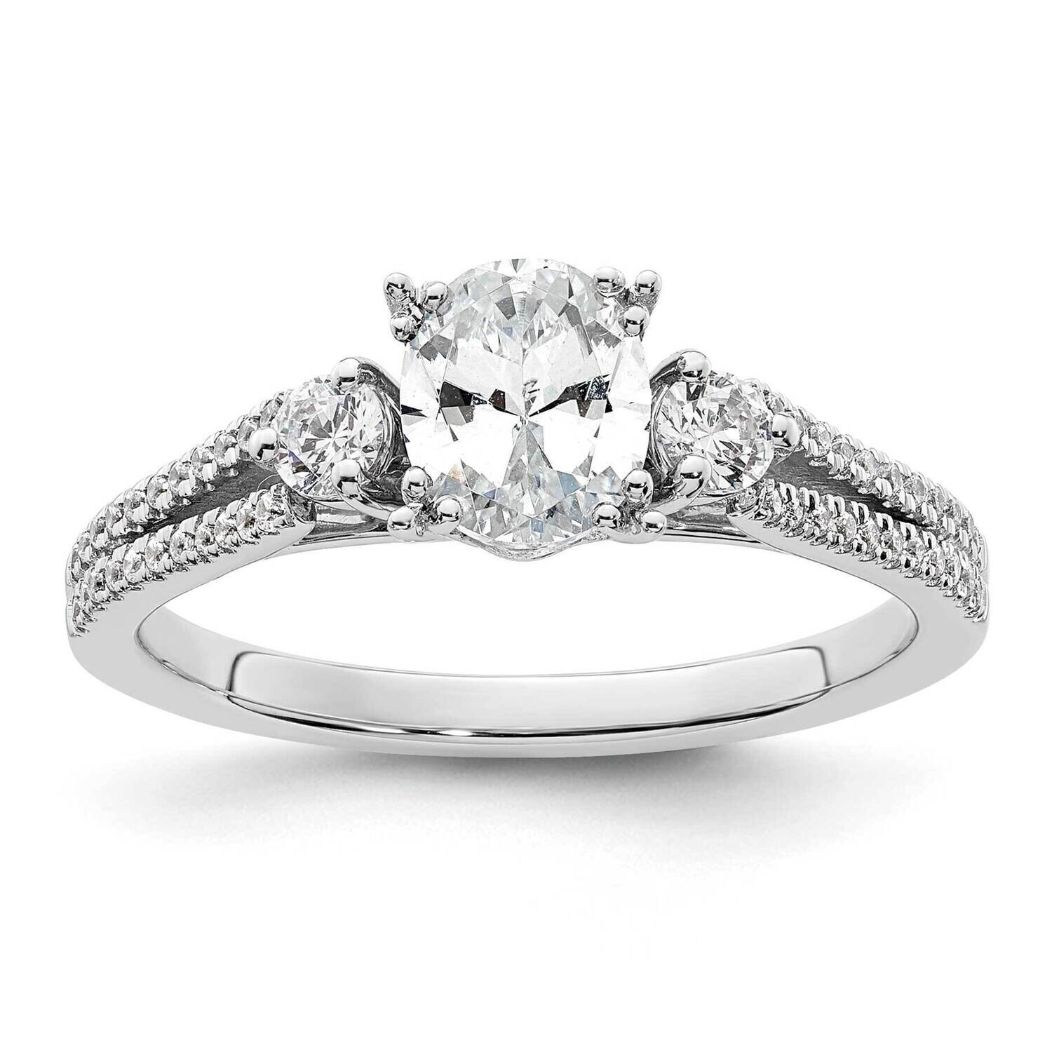 3 Stone 3/4Ct Oval Semi-Mount Including 2-2.8mm Side Stones Diamond Engagement Ring 14k White Gold …