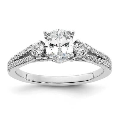 3 Stone 3/4Ct Oval Semi-Mount Including 2-2.8mm Side Stones Diamond Engagement Ring 14k White Gold …
