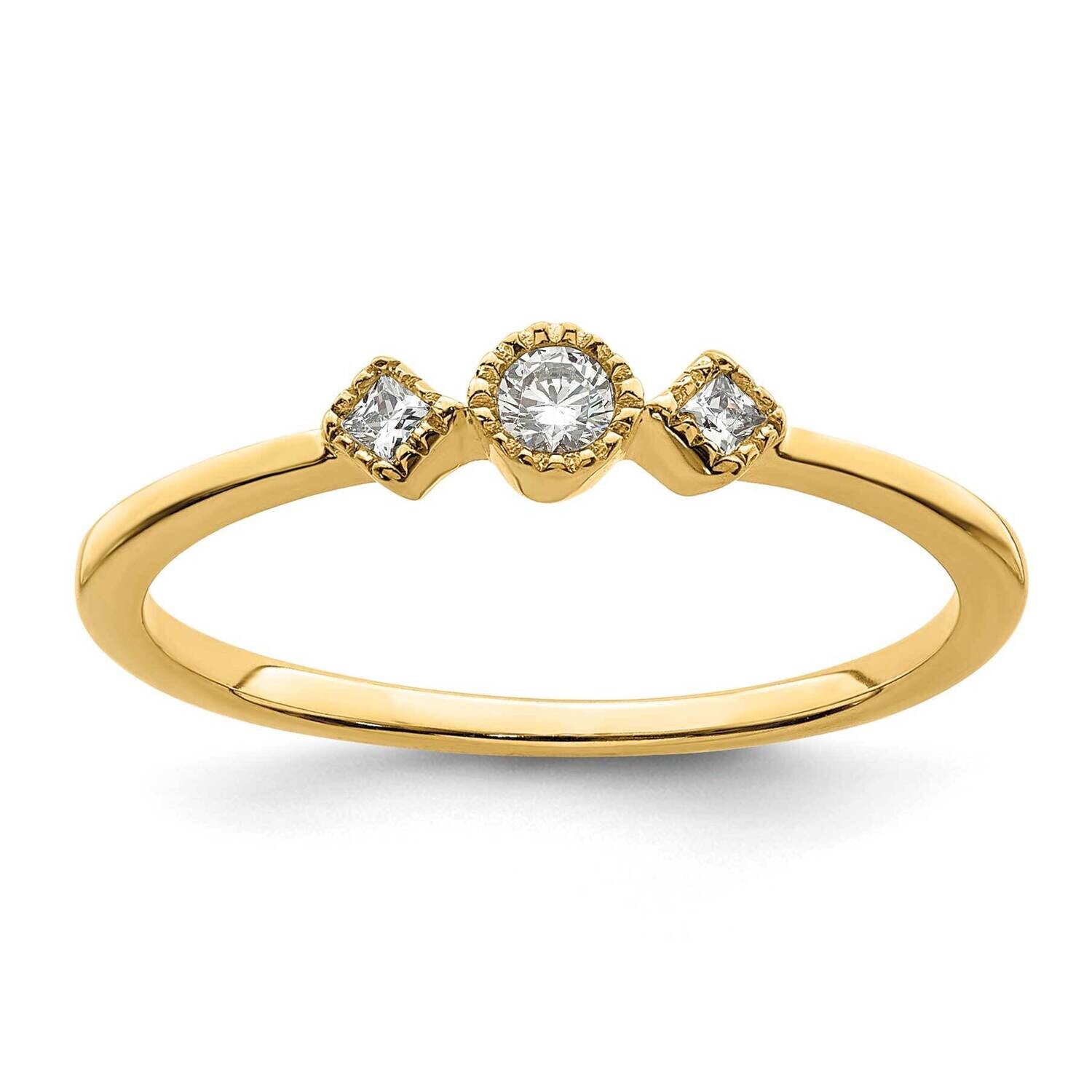 Beaded Edge Petite 3-Stone 1/10 Carat Round/Princess Diamond Complete Promise/Engagement Ring 14k G…
