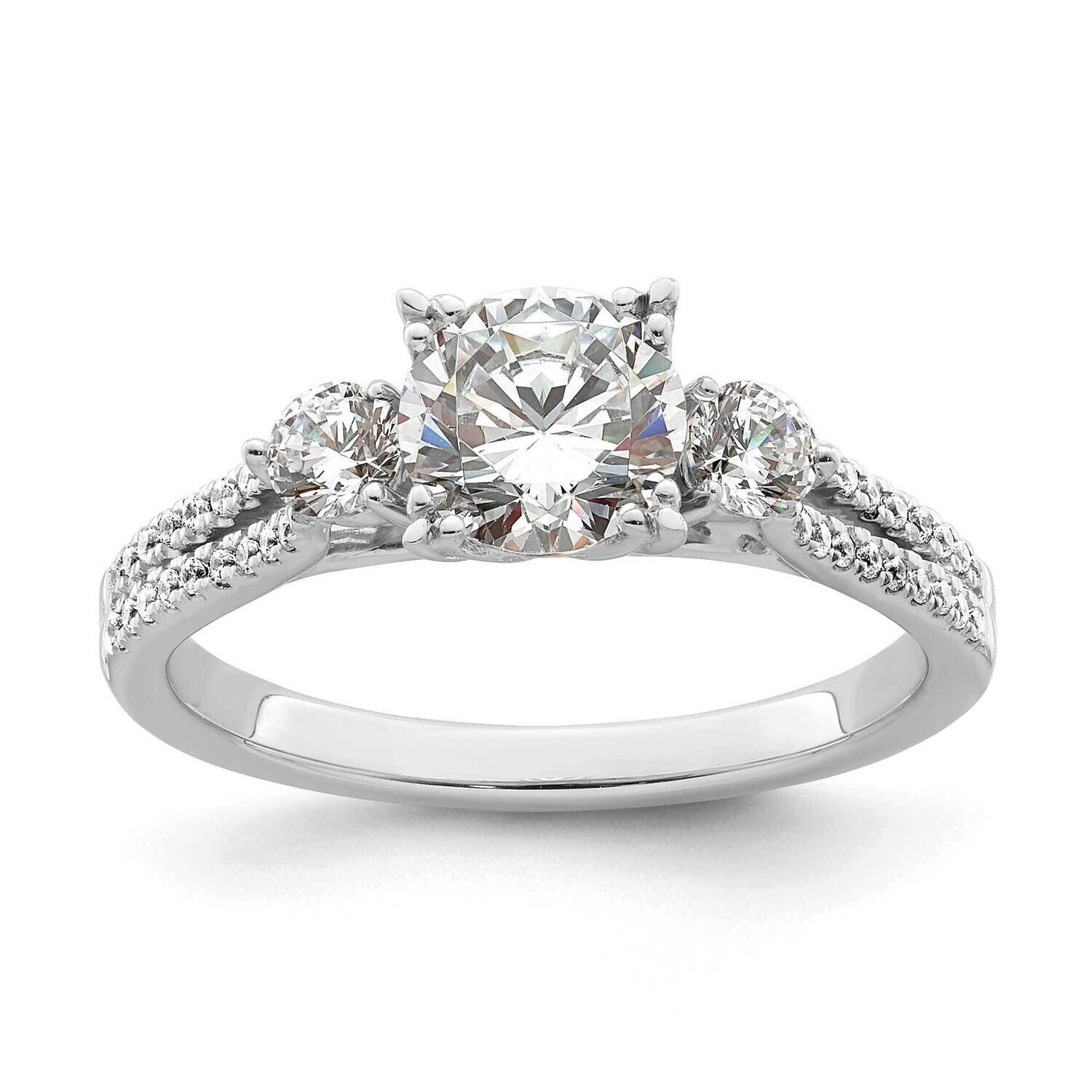 3-Stone Holds 1 Carat 6.5mm Round Center Includes 3/8 Carat Tw. Side Stones Semi-Mount Engagement Ring 14k White Gold RM7840E-100-WAA