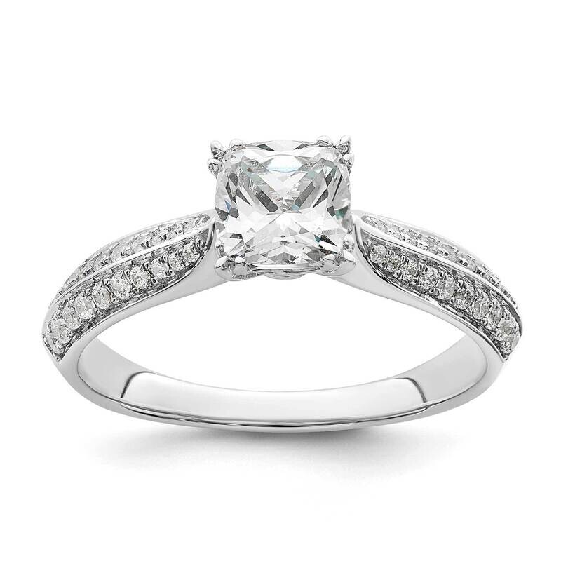 Holds 3/4 Carat 5.4mm Cushion Center 1/5 Carat Diamond Semi-Mount Engagement Ring 14k White Gold RM…