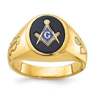 Ibgoodman Men&#39;s Polished Grooved Oval Onyx Blue Lodge Master Masonic Ring 10k Gold B02048-0YOX by M…