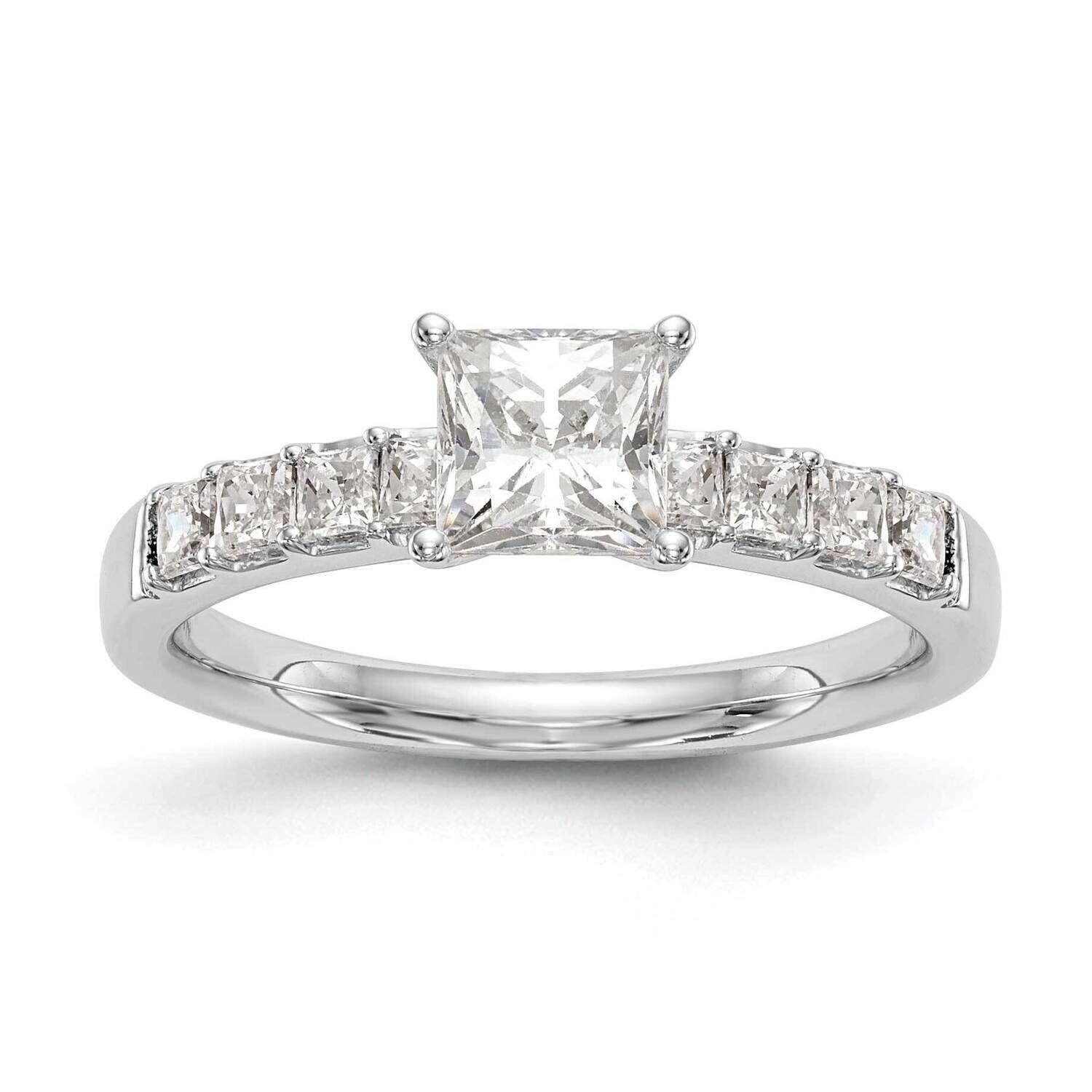 Holds 1/2 Carat 4.3mm Princess Center 3/8 Carat Diamond Semi-Mount Engagement Ring 14k White Gold RM2920E-050-WAA