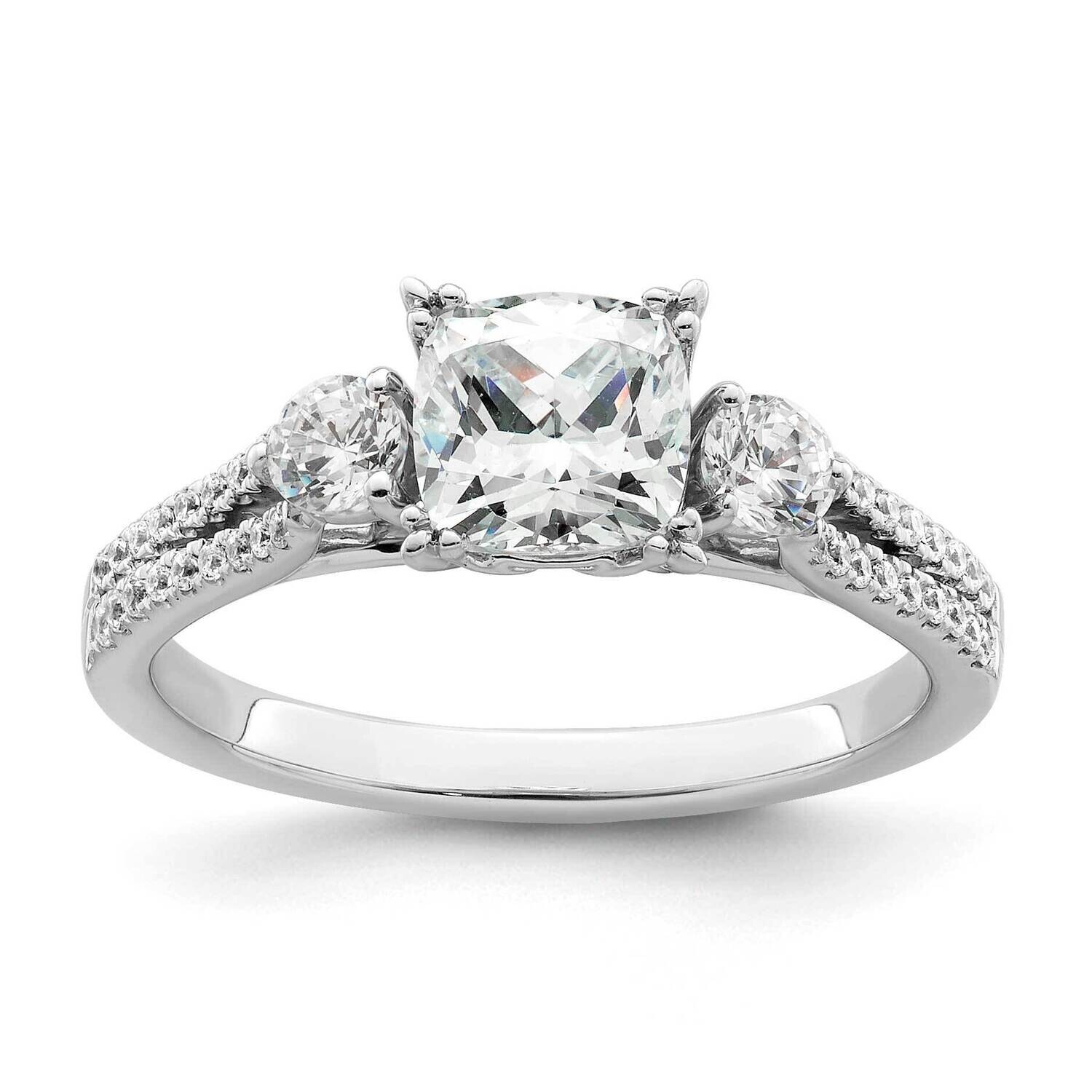 3 Stone 1Ct Cushion Semi-Mount Including 2-3.2mm Side Stones Engagement Diamond Ring 14k White Gold…