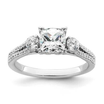 3 Stone 1Ct Cushion Semi-Mount Including 2-3.2mm Side Stones Engagement Diamond Ring 14k White Gold…