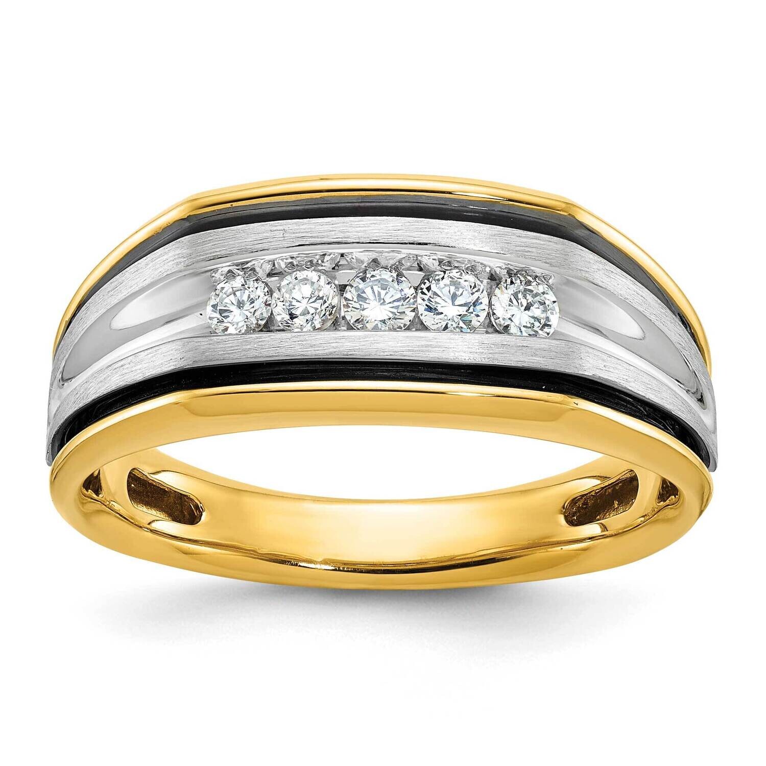 Ibgoodman Men&#39;s Polished Satin Grooved 5-Stone Ring Mounting 14k Two-Tone Gold B63387-4YW by IBGood…
