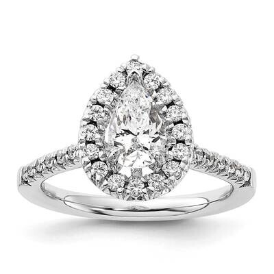 Halo Holds 1 Carat 8.7X5.6mm Pear Center 3/8 Carat Diamond Semi-Mount Engagement Ring 14k White Gol…