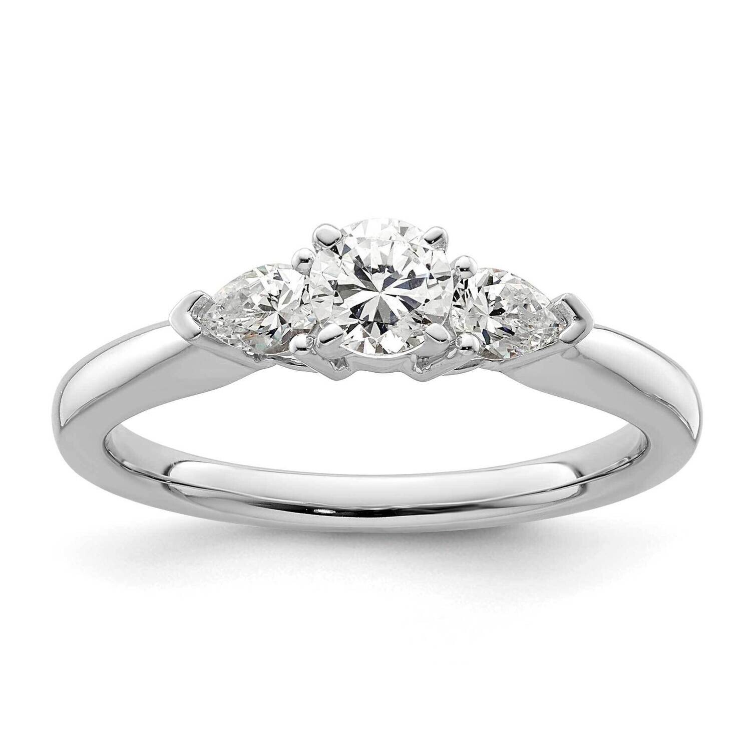 3-Stone Peg Set Center Pear Diamond Semi-Mount Engagement Ring 14k White Gold RM3014E-P/030-WAA, MP…