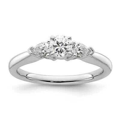 3-Stone Peg Set Center Pear Diamond Semi-Mount Engagement Ring 14k White Gold RM3014E-P/030-WAA, MP…