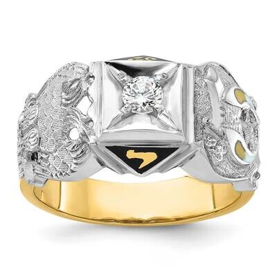 Ibgoodman Men&#39;s Polished Textured Double Eagle Masonic Shriner&#39;s Ring Mounting 14k Two-Tone Gold B0…
