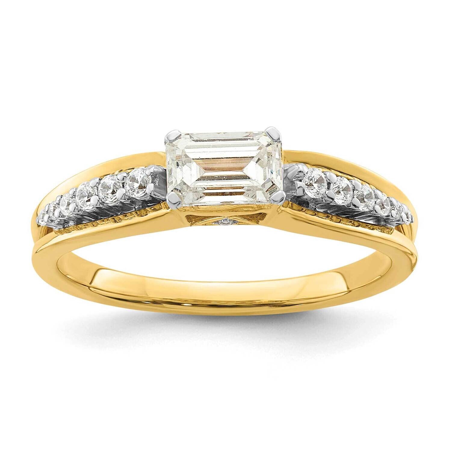 East West Holds 3/4 Carat 6.1X4.5mm Emerald-Cut Center 1/8 Carat Diamond Semi-Mount Engagement Ring…