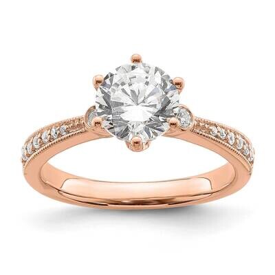Holds 1.5 Carat 7.5mm Round Center 1/8 Carat Diamond Semi-Mount Engagement Ring 14k Rose Gold RM783…