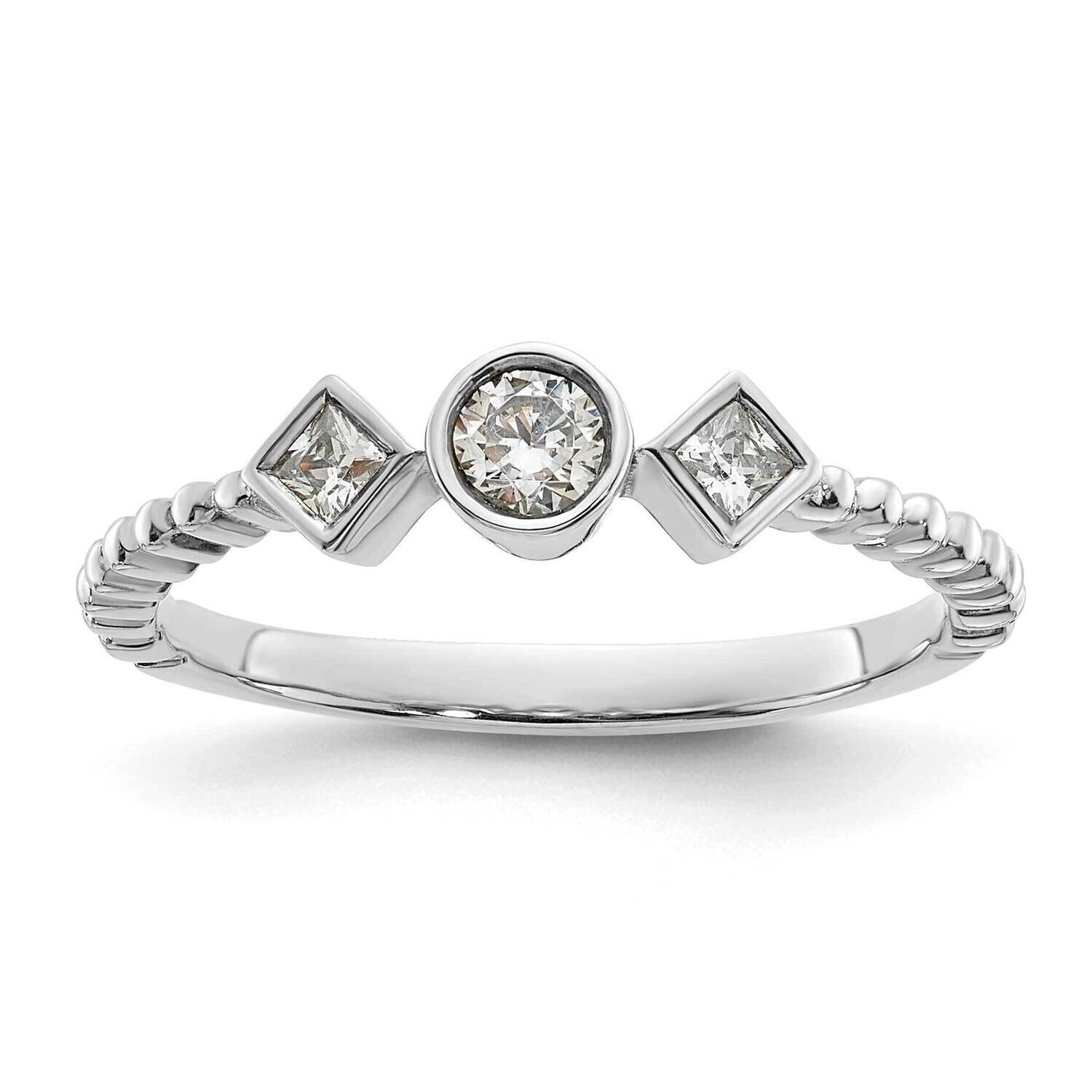 Scalloped BPetite 3-Stone 1/4 Carat Round Diamond Complete Promise/Engagement Ring 14k White Gold R…