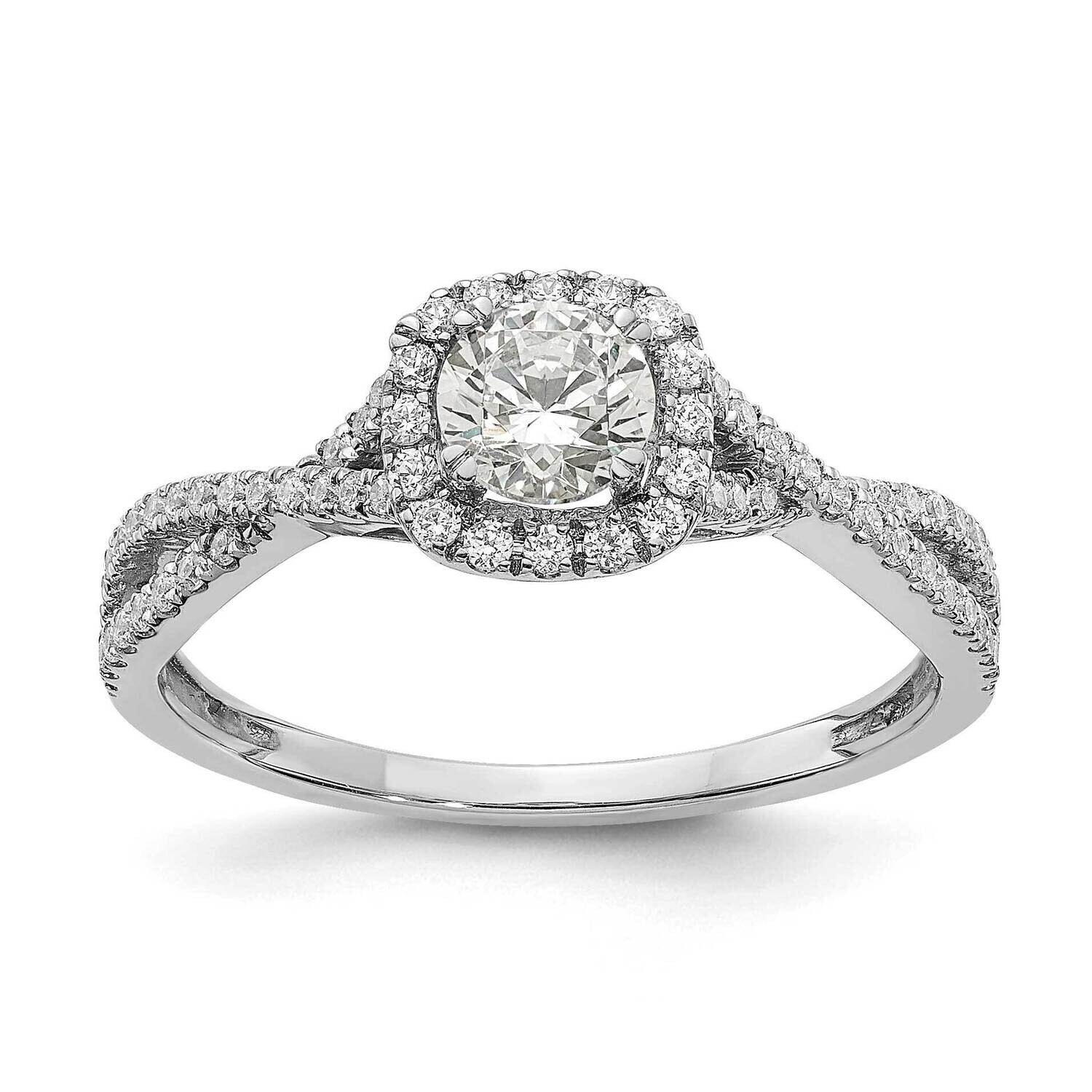 Halo Plus Holds 1/2 Carat 5.2mm Round Center 1/3 Carat Diamond Semi-Mount Engagement Ring 14k White…